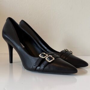Karl Lagerfeld Randella black leather pointed toe high heels size 8
